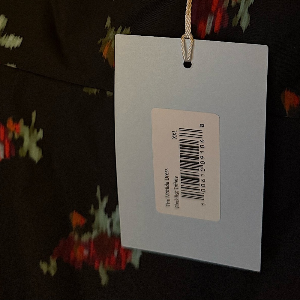 NWT Hill House Black Ikat Floral Matilda Dress, Square-Neck Puff Sleeve Midi - Picture 5 of 8